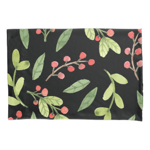 Black Watercolor Christmas Mistletoe Pattern Pillowcase