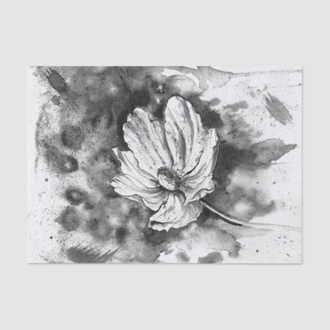 Black Watercolor Flower Tissue Paper (Front)