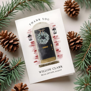 Black Watercolor Front Door & Wreath Thank You Card