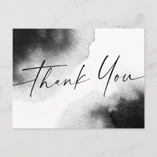 Black watercolor handwritten script thank you Postcard