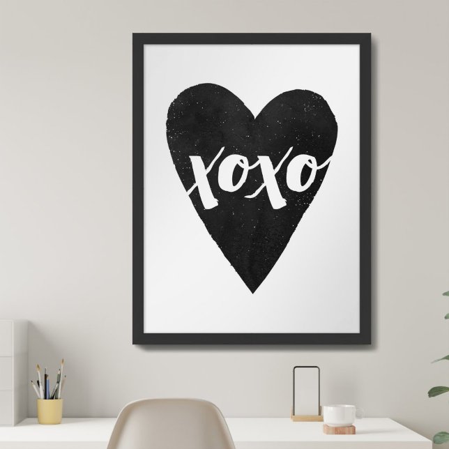 Black Watercolor Heart XOXO Valentine's Day Art Poster (Creator Uploaded)
