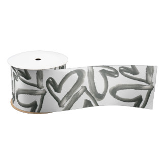 Black Watercolor Hearts Satin Ribbon