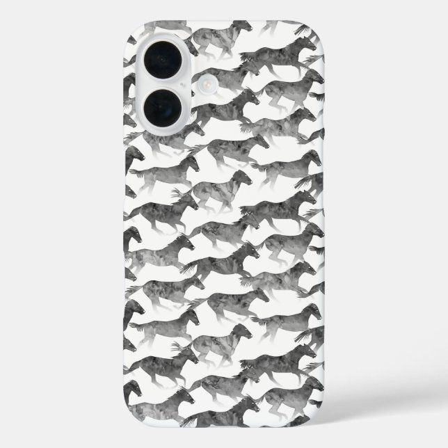 Black Watercolor Horses Case-Mate iPhone Case (Back)