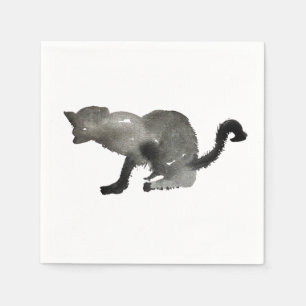 Black watercolor monochrome cat napkin