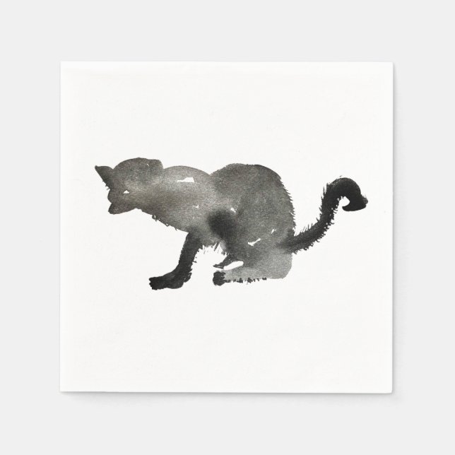 Black watercolor monochrome cat napkin (Front)