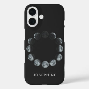 Black Watercolor Moon Phases Personalized iPhone 16 Case