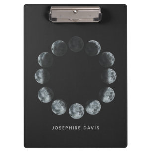Black Watercolor Moon Phases Personalized Clipboard