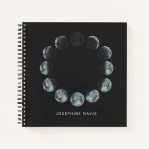 Black Watercolor Moon Phases Personalized  Notebook