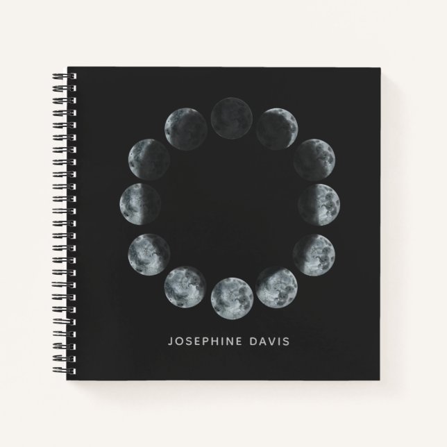 Black Watercolor Moon Phases Personalized  Notebook (Front)