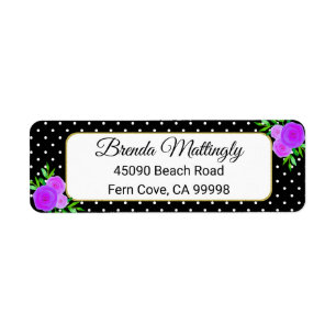 Black Watercolor Purple Floral Dots Adresse de ret