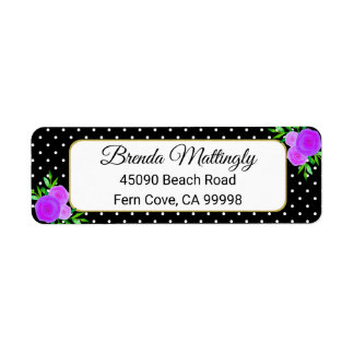 Black Watercolor Purple Floral Dots Adresse de ret