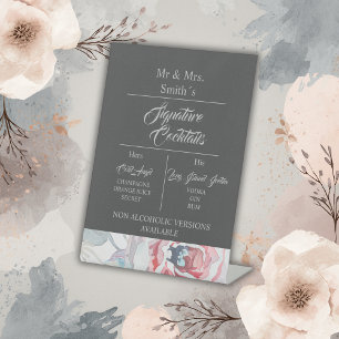 black watercolor rose signature wedding cocktail pedestal sign