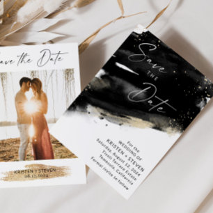 Black Watercolor Save The Date Invitation