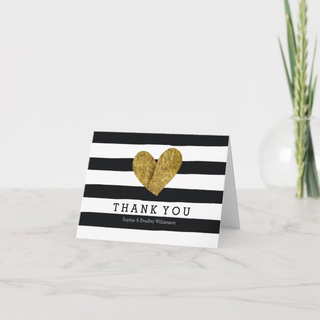 Black Watercolor Stripes Gold Heart Thank you (Front)