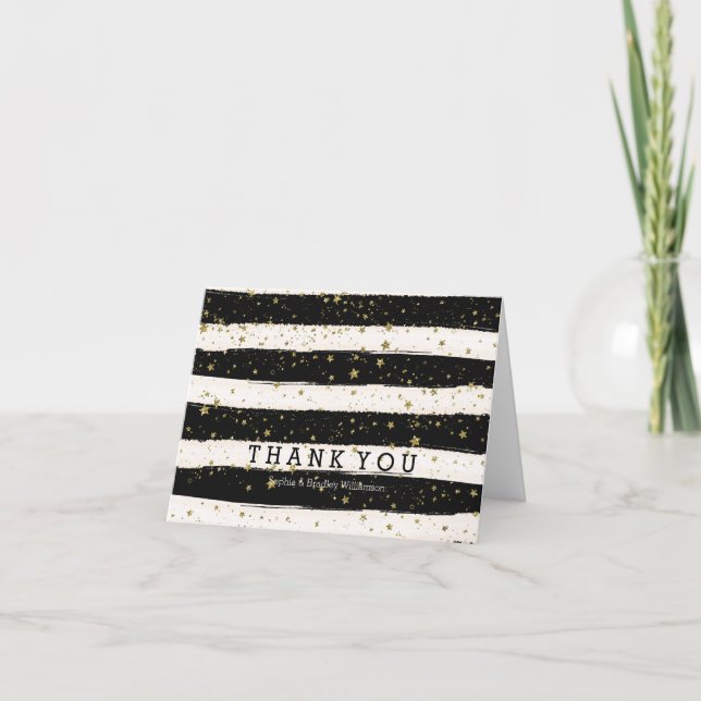 Black Watercolor Stripes Gold Stars Merci (Devant)
