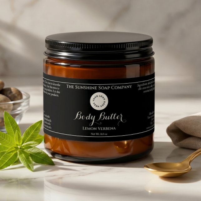 Black Waterproof Cosmetics Jar Label with Logo (Creator Uploaded)