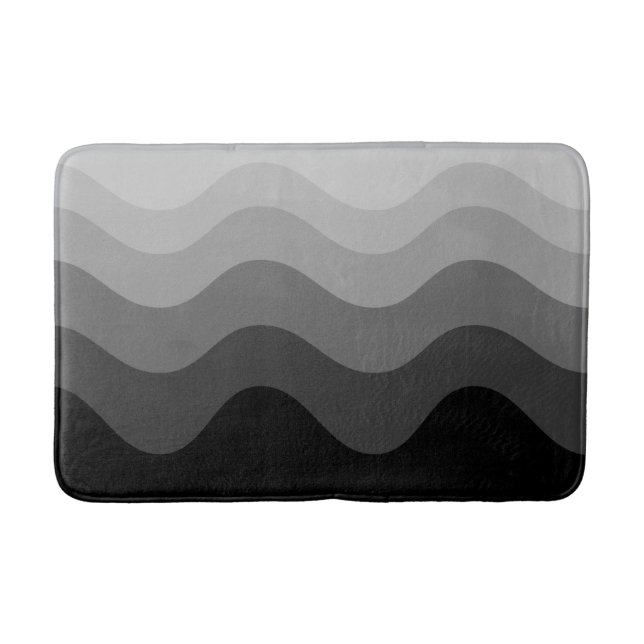 Black Wavey Stripe Modern Bath Mat (Front)