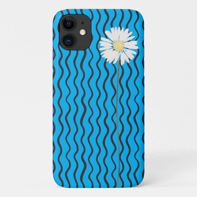 black wavy abstract line and daisy Case-Mate iPhone case (Back)