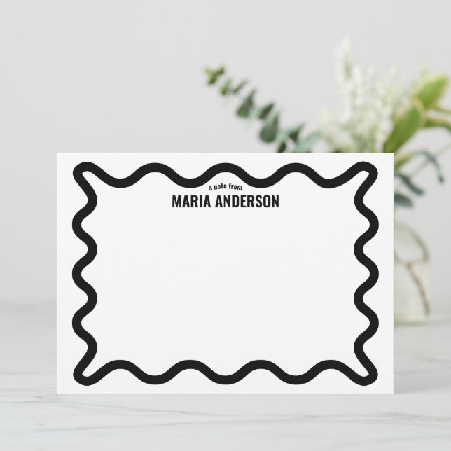 Black Wavy Border Personalised Card (Standing Front)