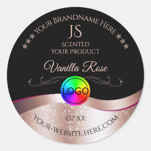 Black Wavy Rose Gold Logo Monogram Product Label