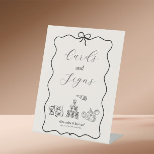 Black Wavy Whimsical Italian Doodle Wedding Pedestal Sign
