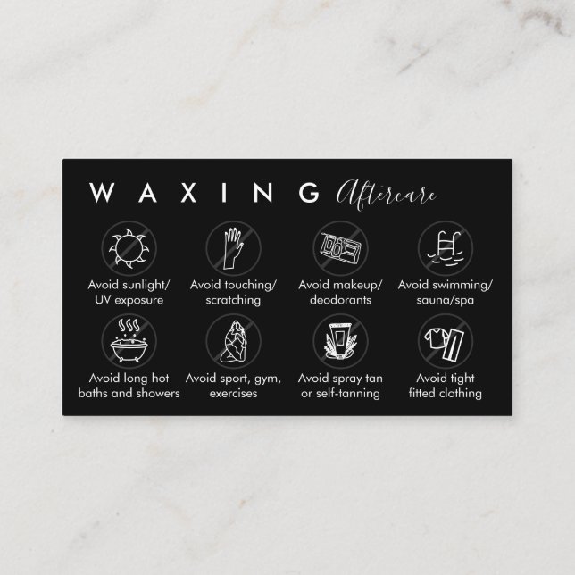 Black Waxing after care advices instructions Business Card (Back)