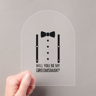 Black Wedding Bow Tie Groomsman Proposal Acrylic Invitations