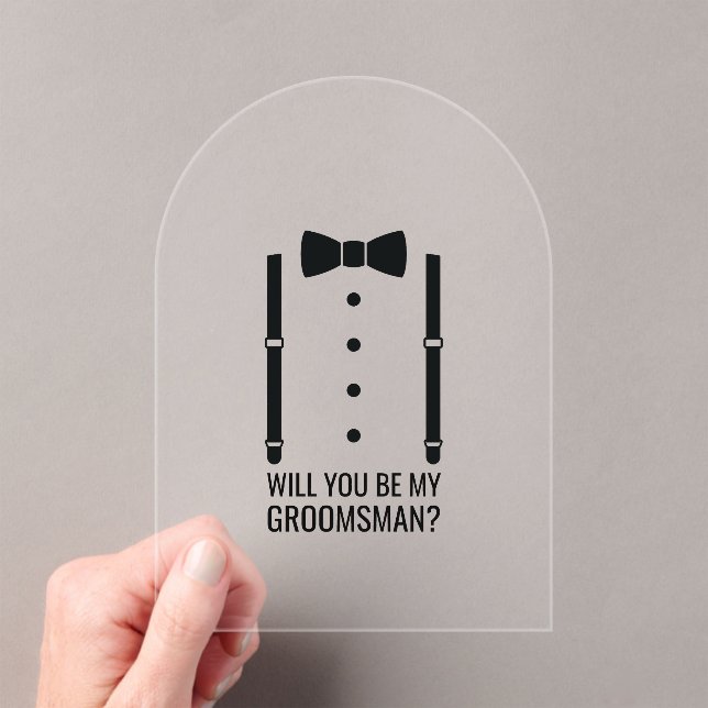 Black Wedding Bow Tie Groomsman Proposal Acrylic Invitations (Insitu (Handheld))