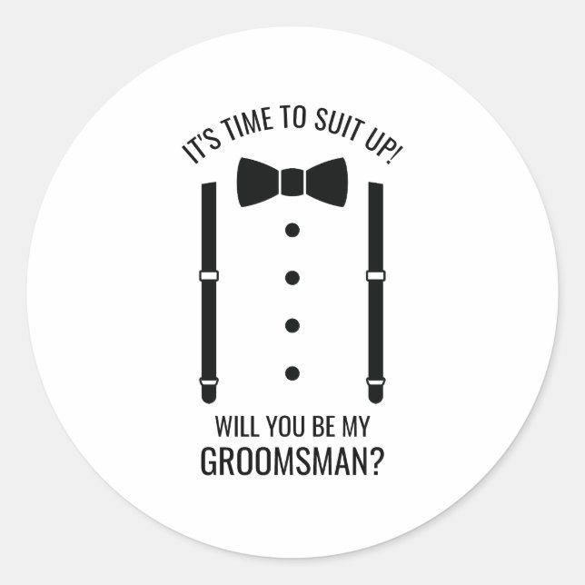 Black Wedding Bow Tie Groomsman Proposal Classic Round Sticker (Front)
