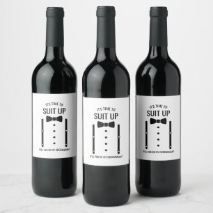 Black Wedding Bow Tie Groomsman Proposal Wine Label