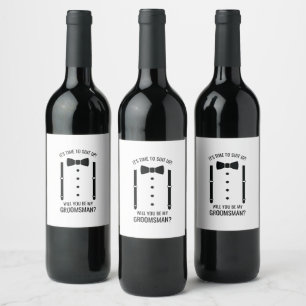 Black Wedding Bow Tie Groomsman Proposal Wine Label