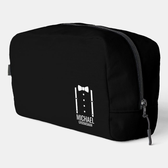 Black Wedding Bow Tie Personalized Groomsmen Dopp Kit (Right Corner)