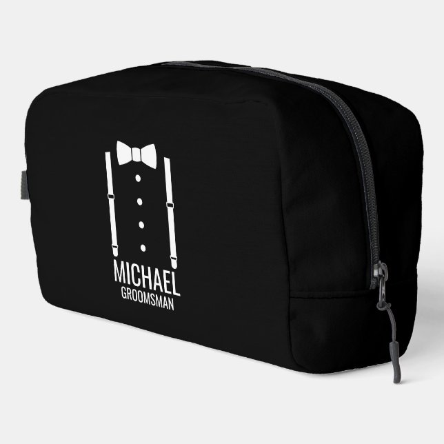 Black Wedding Bow Tie Personalized Groomsmen Dopp Kit (Right Corner)