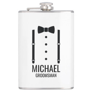 Black Wedding Bow Tie Personalized Groomsmen Hip Flask