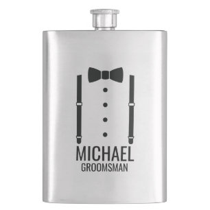 Black Wedding Bow Tie Personalized Groomsmen Hip Flask