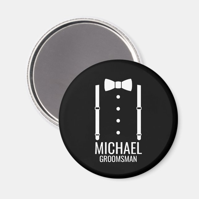 Black Wedding Bow Tie Personalized Groomsmen Magnet (Front/Back)