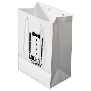 Black Wedding Bow Tie Personalized Groomsmen Medium Gift Bag