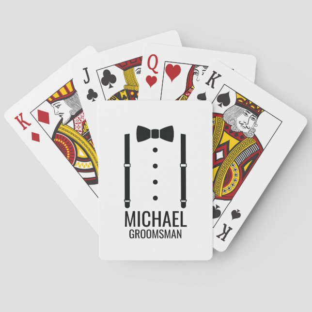 Black Wedding Bow Tie Personalized Groomsmen Playing Cards (Back)