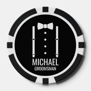 Black Wedding Bow Tie Personalized Groomsmen Poker Chips