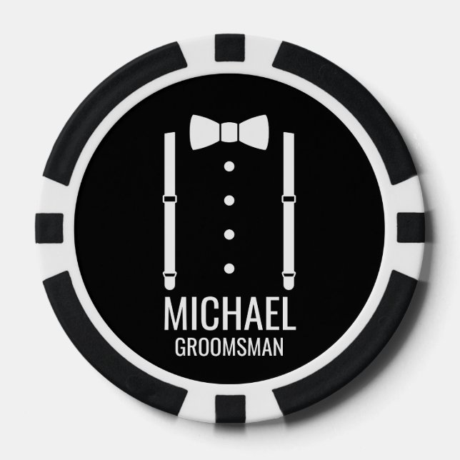 Black Wedding Bow Tie Personalized Groomsmen Poker Chips (Front)