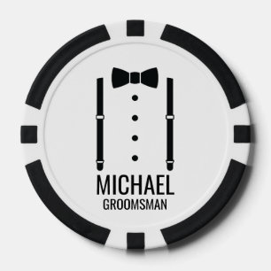 Black Wedding Bow Tie Personalized Groomsmen Poker Chips