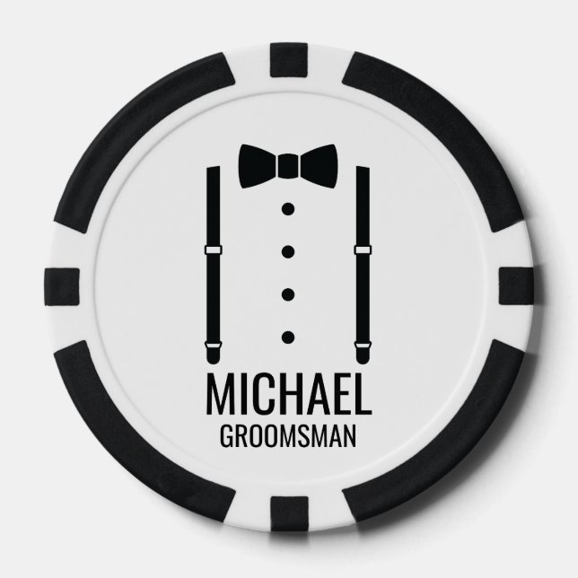 Black Wedding Bow Tie Personalized Groomsmen Poker Chips (Front)