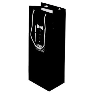 Black Wedding Bow Tie Personalized Groomsmen Wine Gift Bag