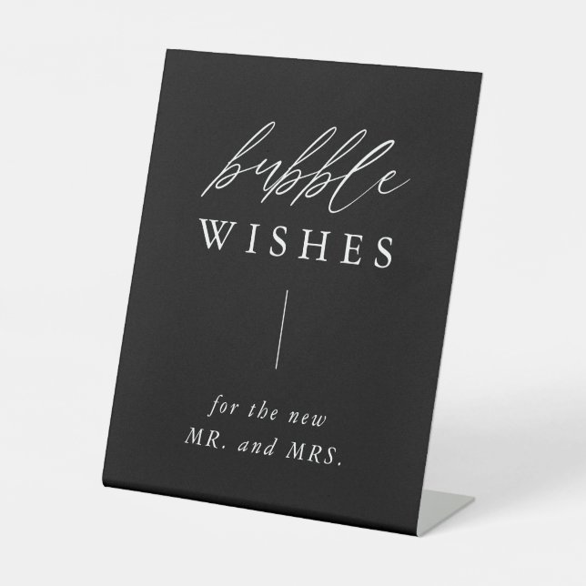 Black Wedding Calligraphy Bubble Wishes Send Off Pedestal Sign (Front)