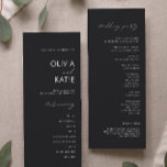 Black Wedding Ceremony Program Template<br><div class="desc">Walk your loved ones through every step of your ceremony with our Wedding Programs Template. The names of you and your partner swirl at the top of every card with your unforgettable moments. Match your wedding theme perfectly when you customize with endless combinations of colours and fonts!</div>