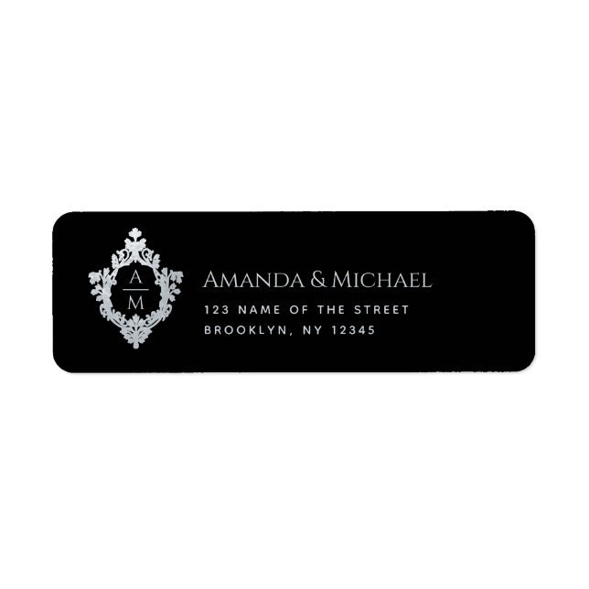  Black Wedding Crest Monogram 2 Initials Elegant (Front)