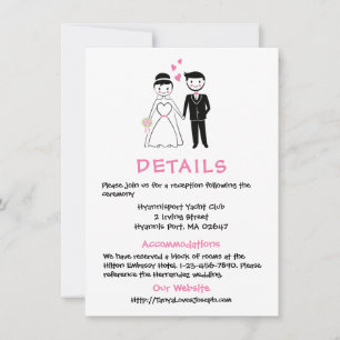 Black Wedding Details - Cartoon Bride And Groom Invitation