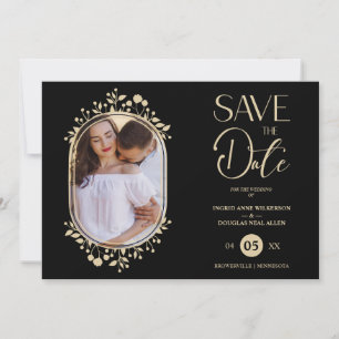 Black Wedding Fancy Ornament Frame Flowers Photo Save The Date