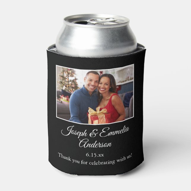 Black Wedding Favour Photo Couple Photo, Names Can Cooler (Can Front)