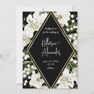 Black wedding floral Lily Invitation classics